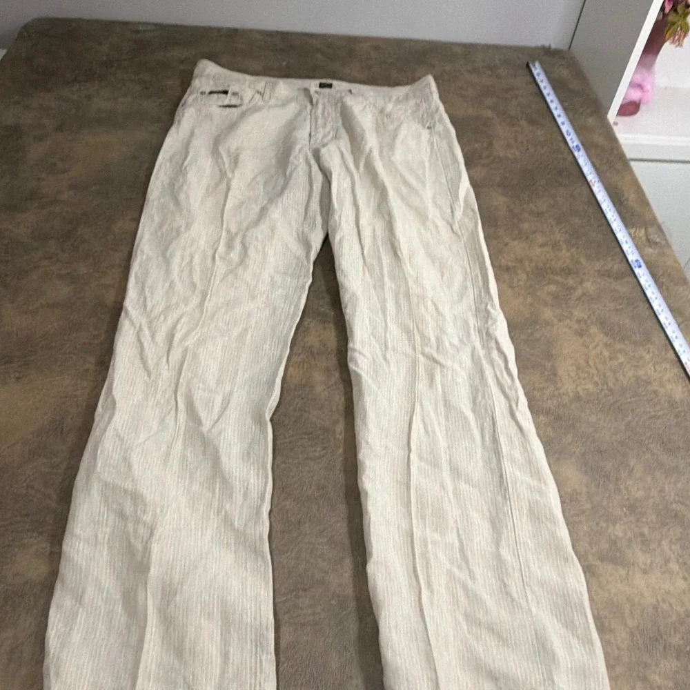 Hugo Boss Jacksons Pants Mens 38x34 Beige 100% Linen Straight Leg Trousers